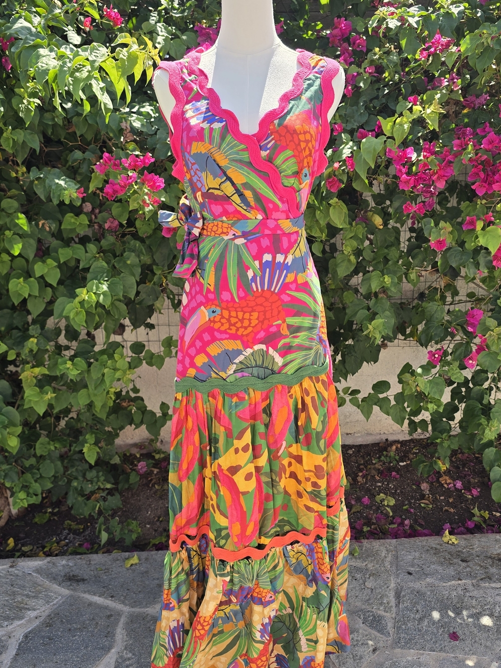 FARM Rio Neon Parrot Print Maxi Dress